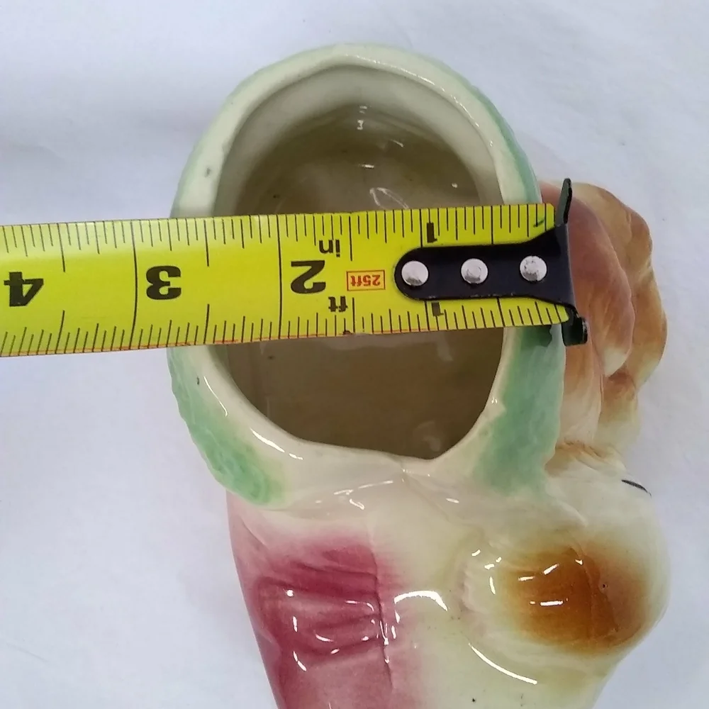 SLEEPING Cat On Shoe Boot Vase Porcelain Ceramic Flower Planter Pink Green Ivory